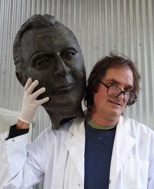 Bronze sculptor Kerry Cannon with Whitlam
